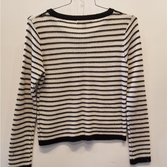 Forever 21 Black & White Acrylic Sweater Round Neck Button Down Long Sleeve Sz L - Picture 8 of 12